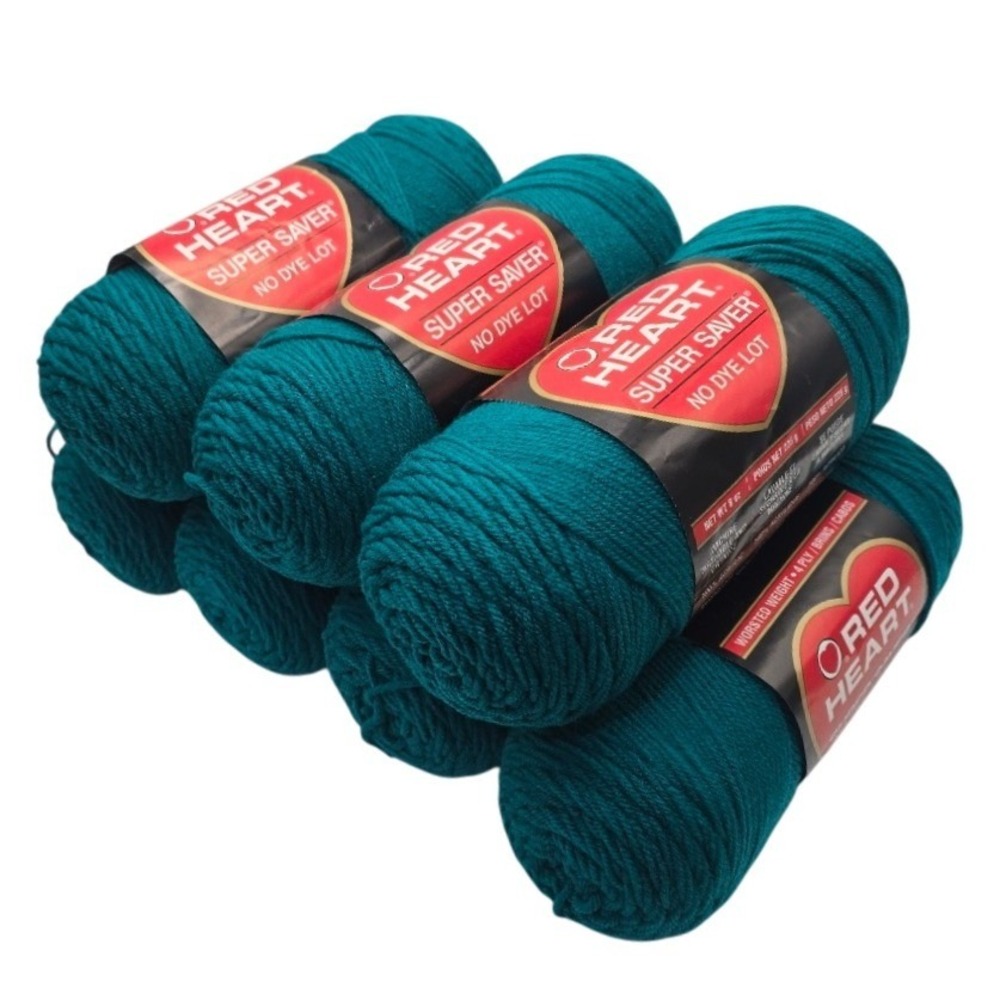Lot of 7 Red Heart Super Saver Yarn Teal 0388 Worsted Weight 4 Ply 8 oz 225g